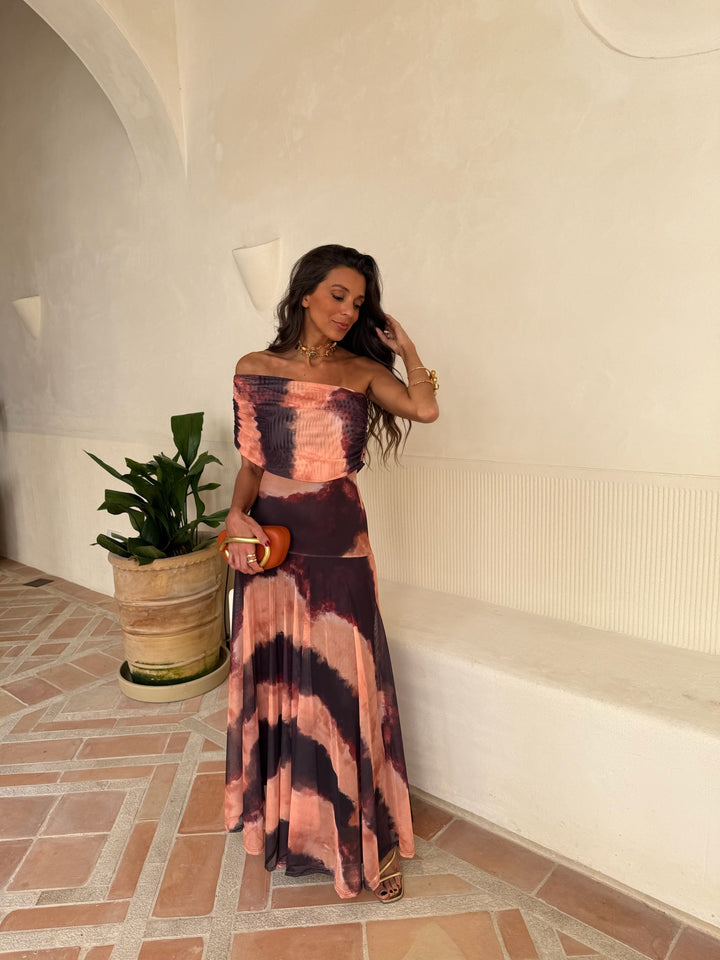 Toledo - Vestido Estampado Naranja y Marrón